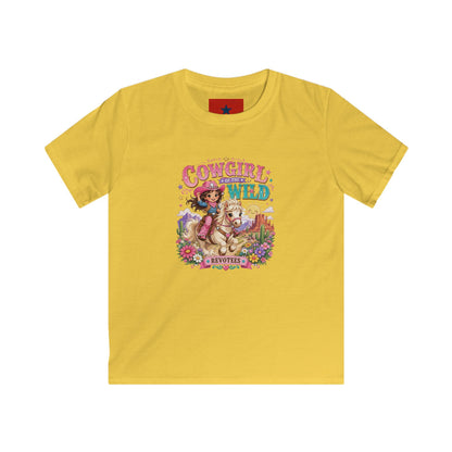Kids Tee — "Cowgirl at Heart" Colorful Western Graphic (Cowgirl & Wild Print)