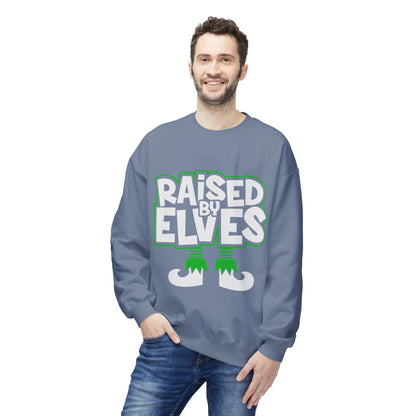 Raised by Elves Sweatshirt – Christmas Funny Holiday Crewneck