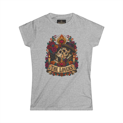 The Lovers Tarot Skull Tee — Romantic Day of the Dead Graphic Shirt