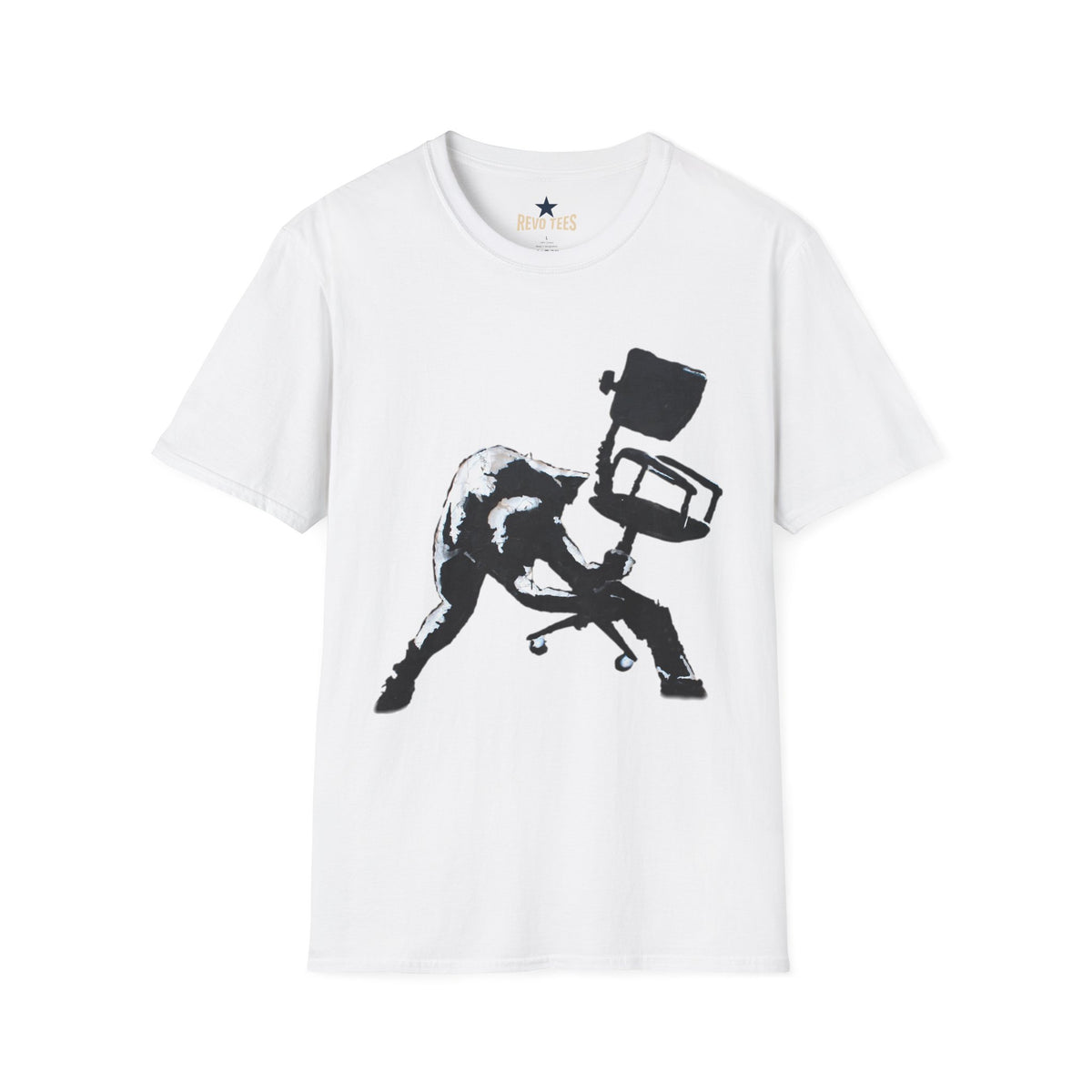 Revotees Banksy Black Cat Tossing Office Chair Graphic T-Shirt