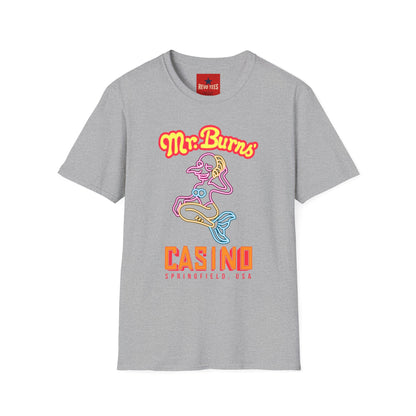 Mr. Burns Casino T-Shirt — Retro Neon Mermaid Resort Tee
