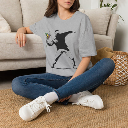Banksy-Style Flower Bomber T-Shirt — Street Art Protest Graphic Tee