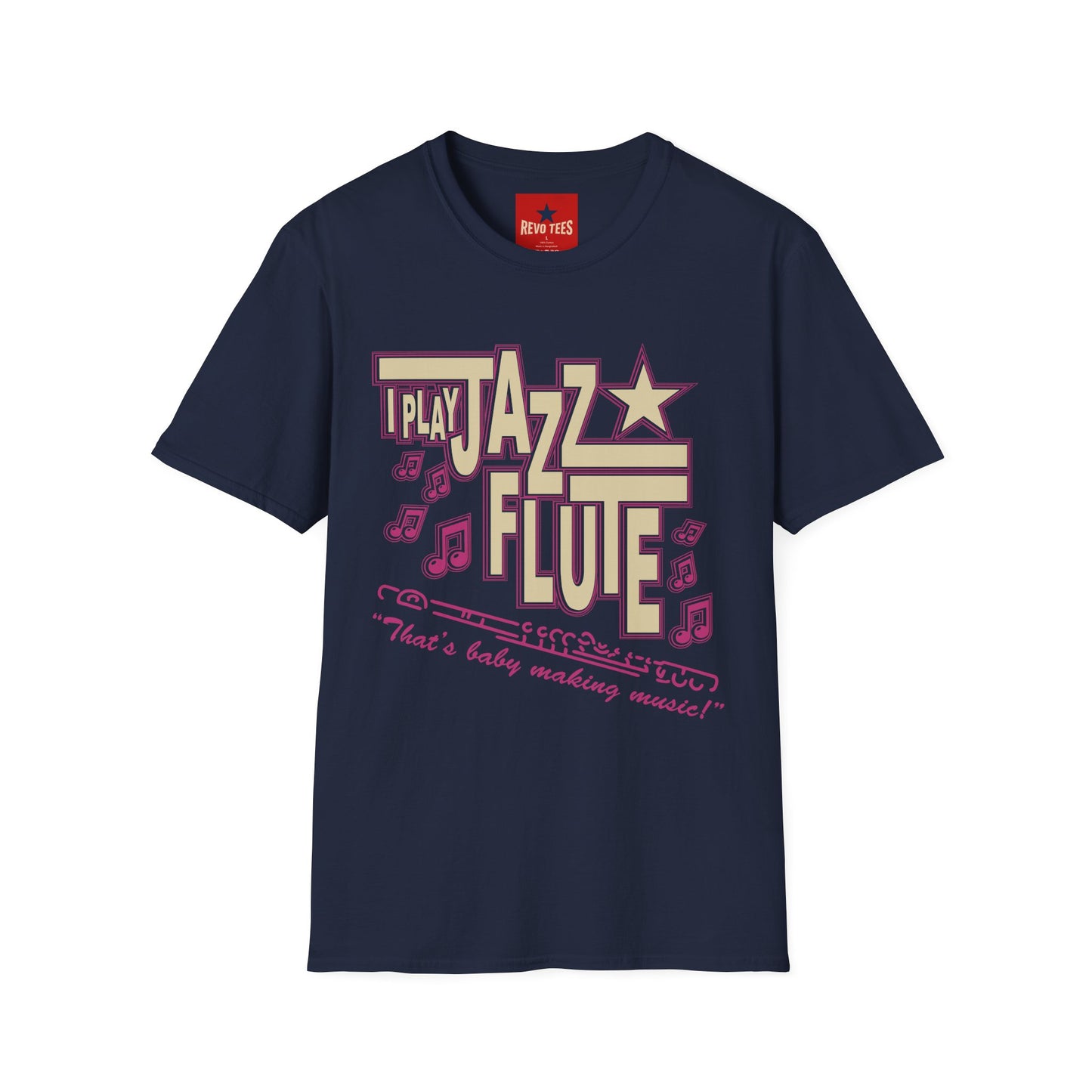 Jazz Flute Graphic Tee — Retro Musical Notes Shirt for Players & Fans