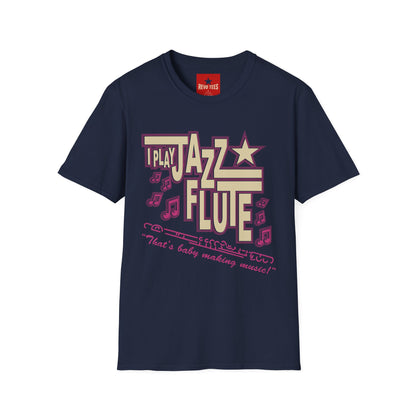 Jazz Flute Graphic Tee — Retro Musical Notes Shirt for Players & Fans