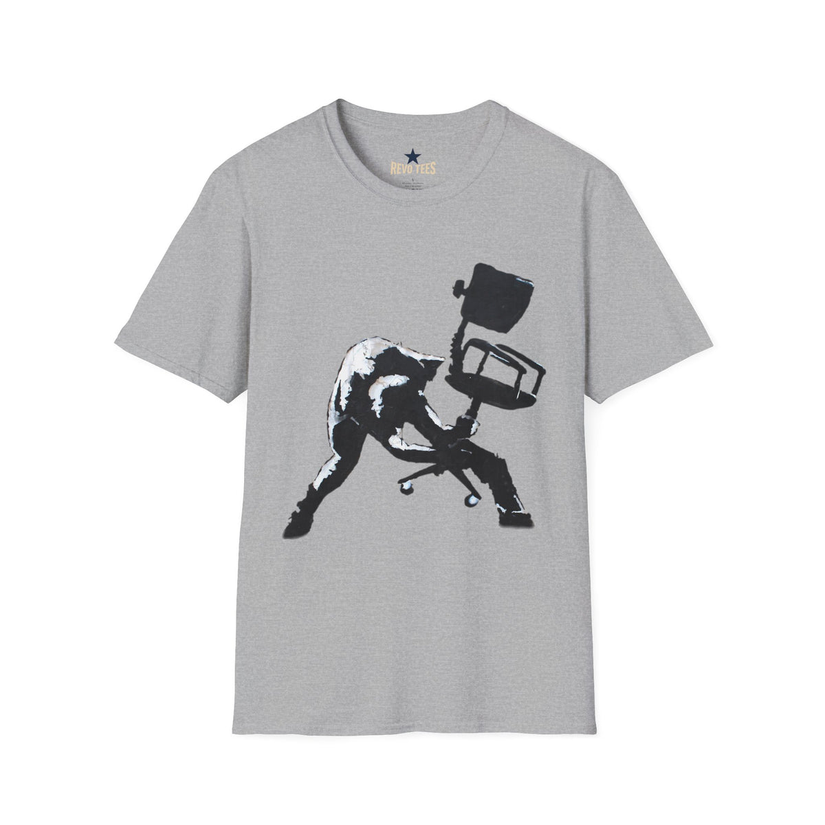 Revotees Banksy Black Cat Tossing Office Chair Graphic T-Shirt - alternate view 2