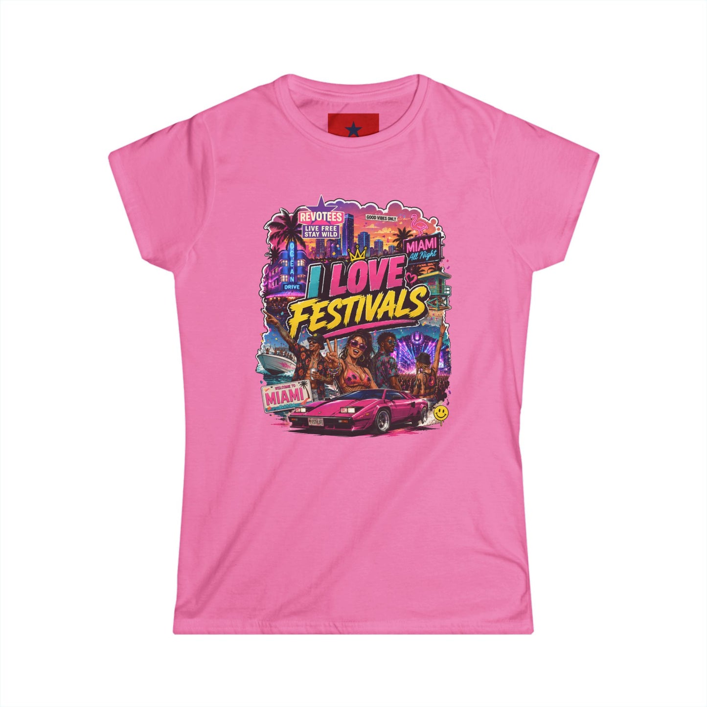 Festivals Collection: I LOVE FESTIVALS - Miami Style design round crew neck for Women