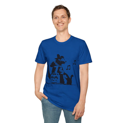 Music Cat T-Shirt — Black Silhouette Singing Rat Graphic Tee