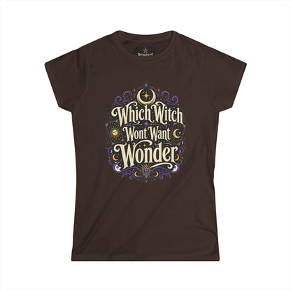 Women's Witchy Tee — "Which Witch Won't Want Wonder" Gothic Halloween Shirt