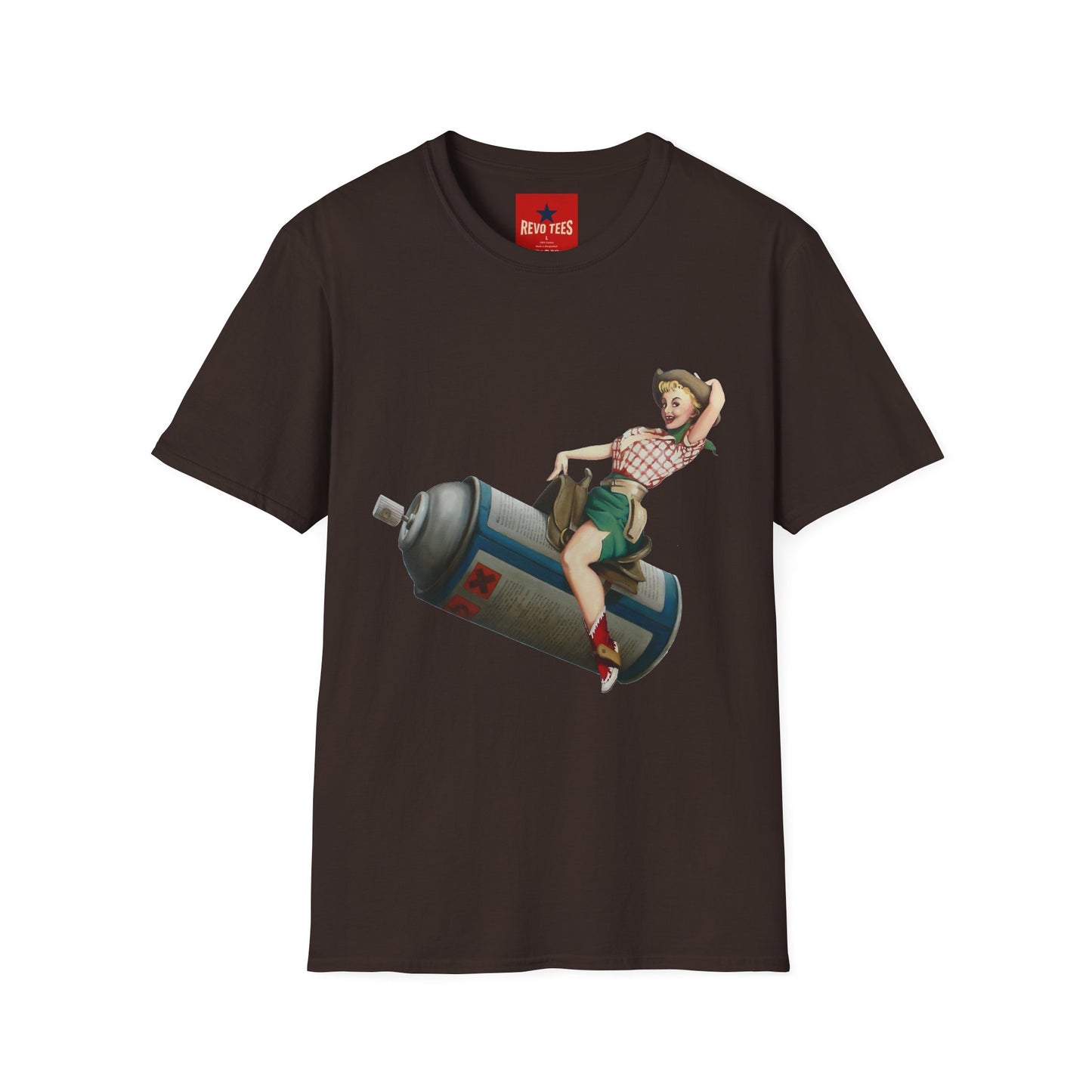 Banksy Pin-Up Cowgirl T-Shirt — Retro Pinup Girl Riding Soda Can Vintage Tee