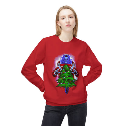 Astronaut Santa Pouncing on a Christmas Tree Crewneck Sweatshirt