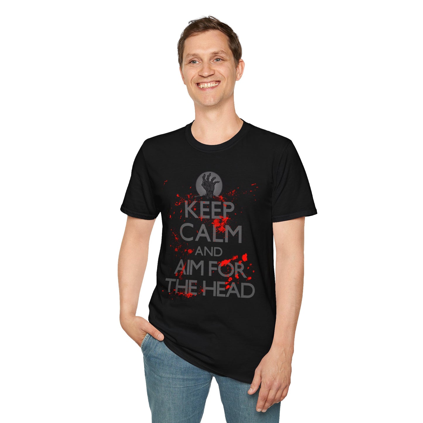 T-Shirt — “Keep Calm and Aim for the Head” Horror Zombie Graphic Tee