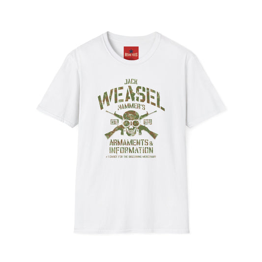 Weasel Hammer Skull Camo T-Shirt — Jack Weasel Armaments & Information Graphic Tee