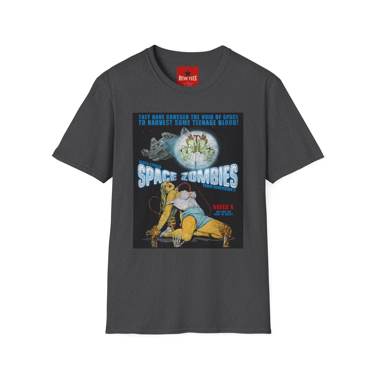 Space Zombies Retro Movie Poster T‑Shirt — Vintage Sci‑Fi Horror Tee (They Have Crossed the Void of Space to Harvest Some Teenage Blood)