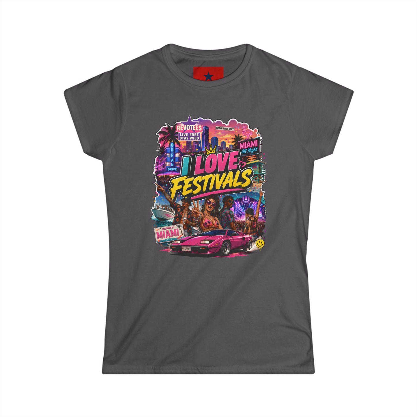 Festivals Collection: I LOVE FESTIVALS - Miami Style design round crew neck for Women