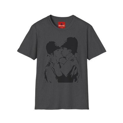 Banksy - Kissing Policemen Graphic T‑Shirt — Vintage Stencil Couple Print