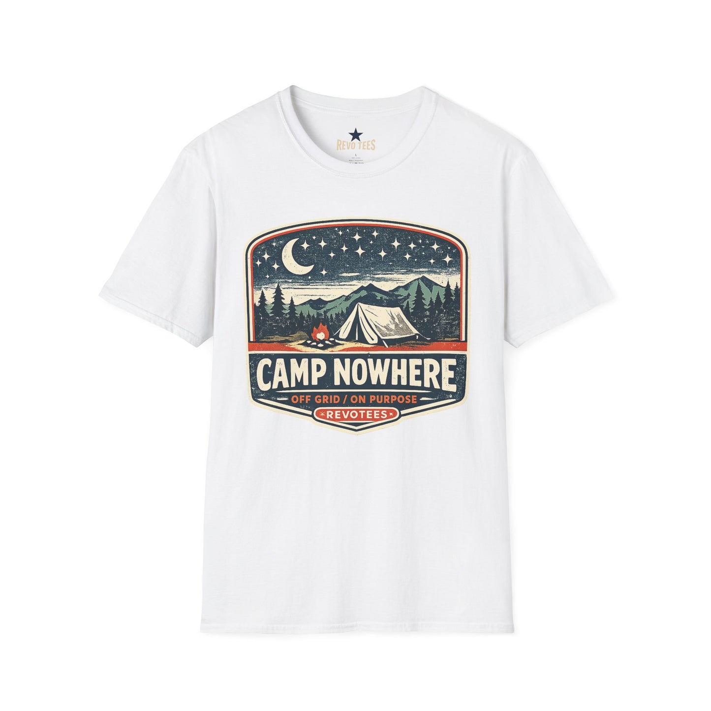 REVOTEES Camp Nowhere Vintage Camping T-Shirt — Starry Night Tent Graphic Tee