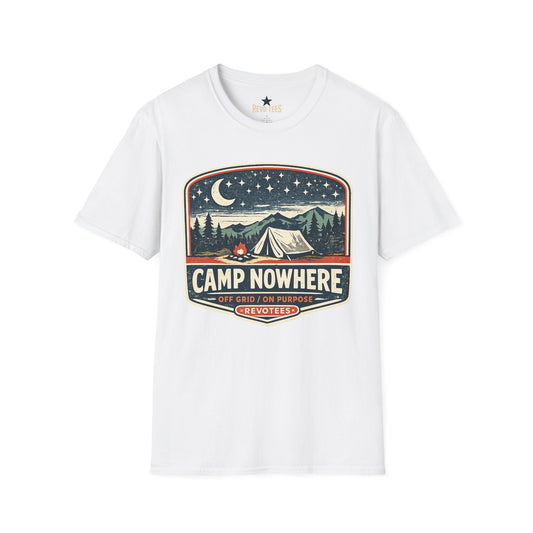 REVOTEES Camp Nowhere Vintage Camping T-Shirt — Starry Night Tent Graphic Tee