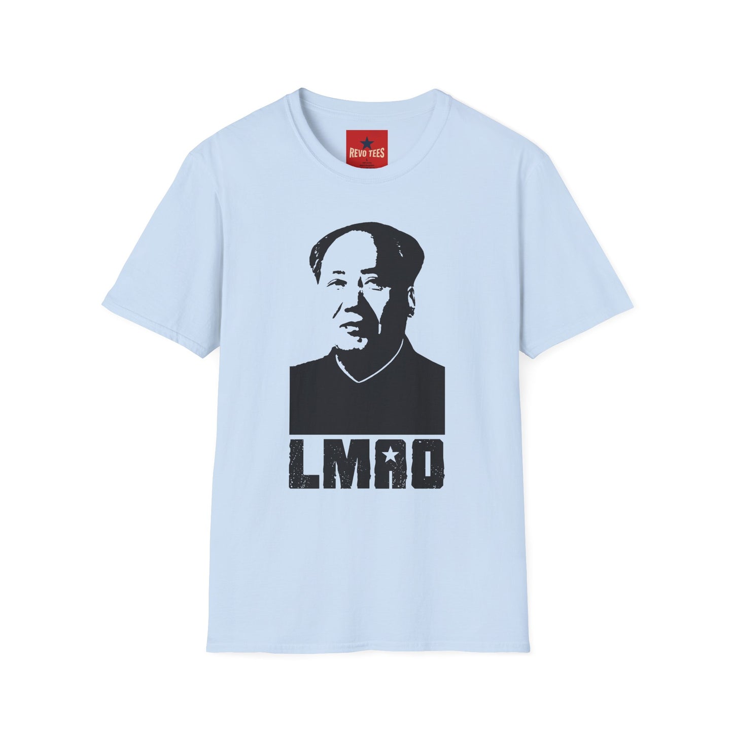 Graphic Tee with Bold Monochrome Portrait and "LMAO" Text