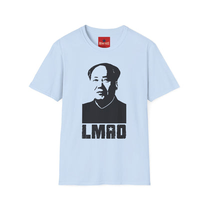 Graphic Tee with Bold Monochrome Portrait and "LMAO" Text