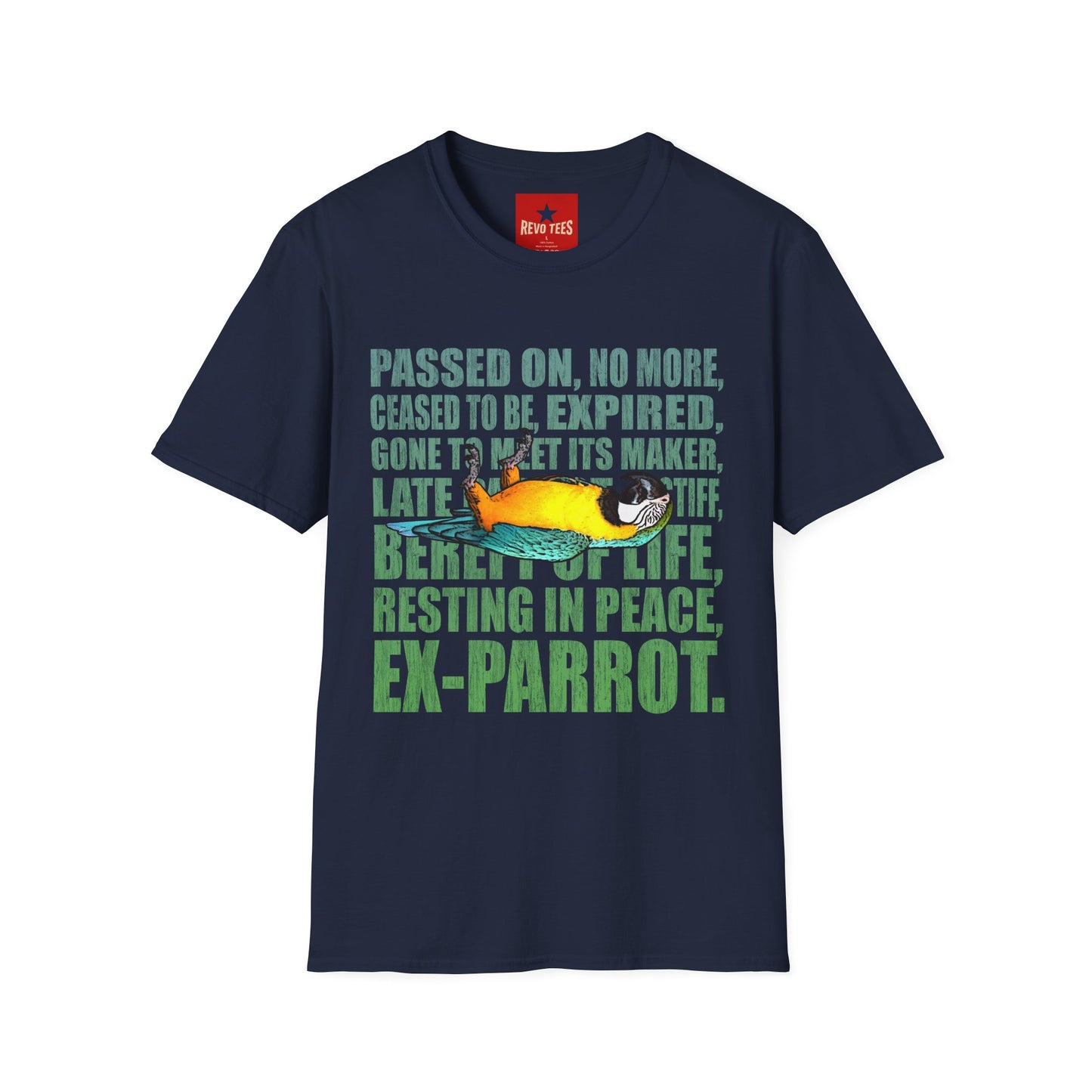 Ex-Parrot T-Shirt — Funny Parrot Memorial Tee (Passed On, Resting in Peace)