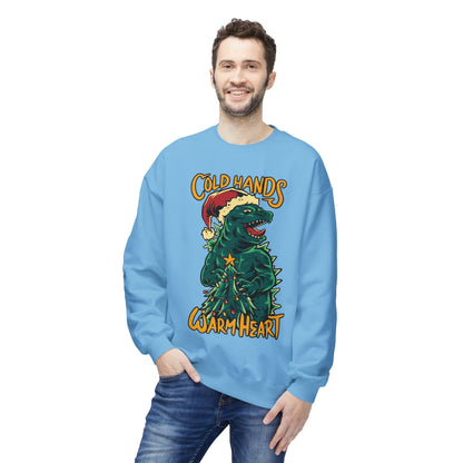 Christmas Godzilla - "Cold Hands Warm Heart" Holiday Crewneck Sweatshirt