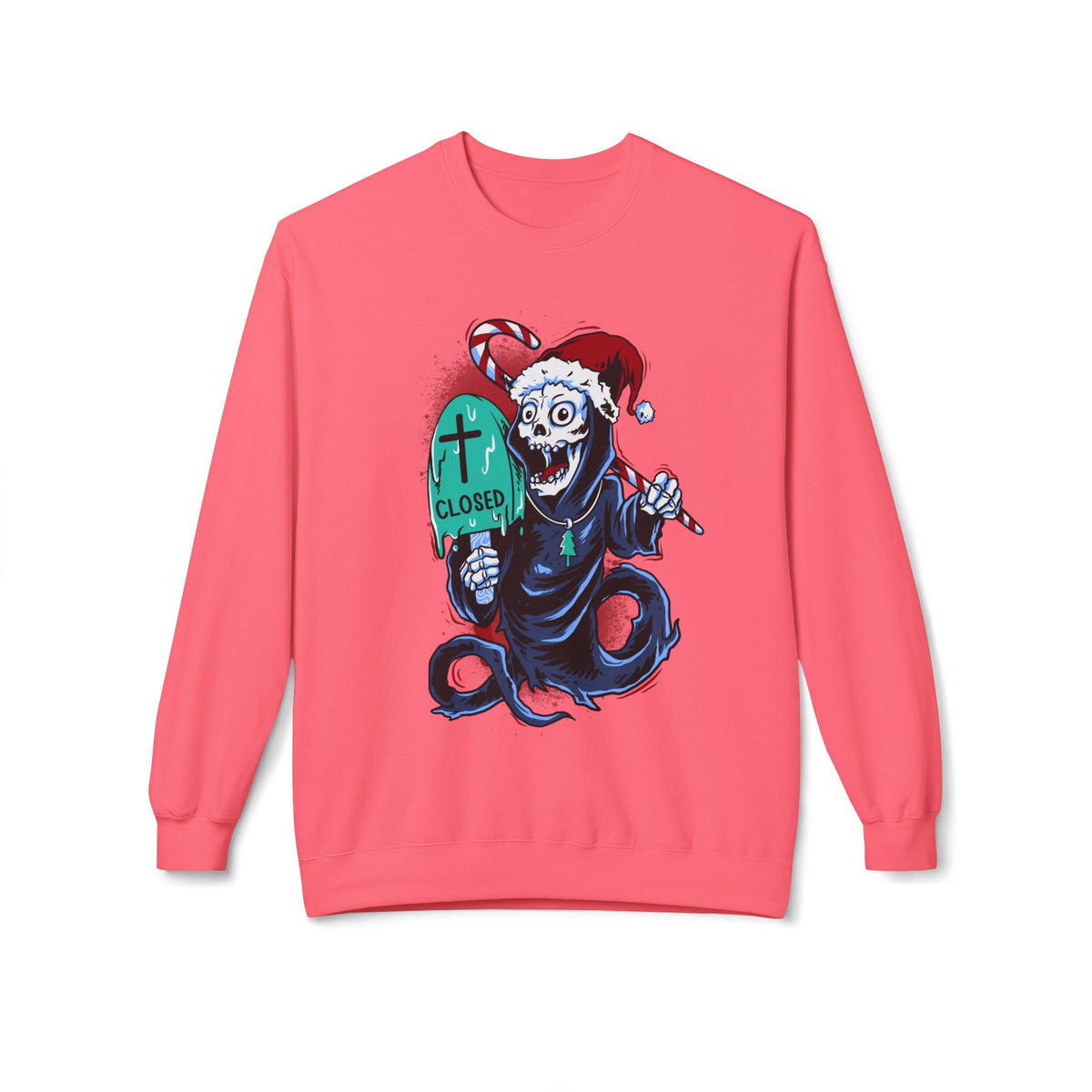 Christmas Reaper — 'Closed' Tombstone Holiday Horror Design Crewneck Sweatshirt