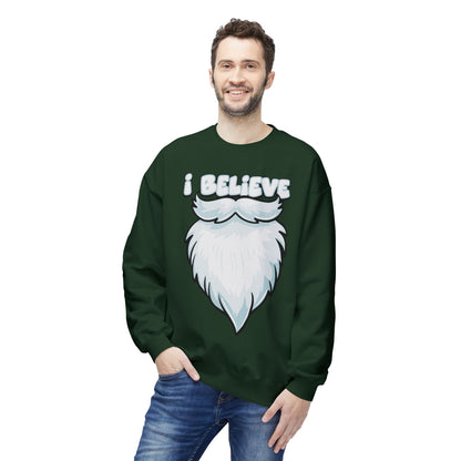 "I Believe" Santa Beard Holiday Crewneck Sweatshirt