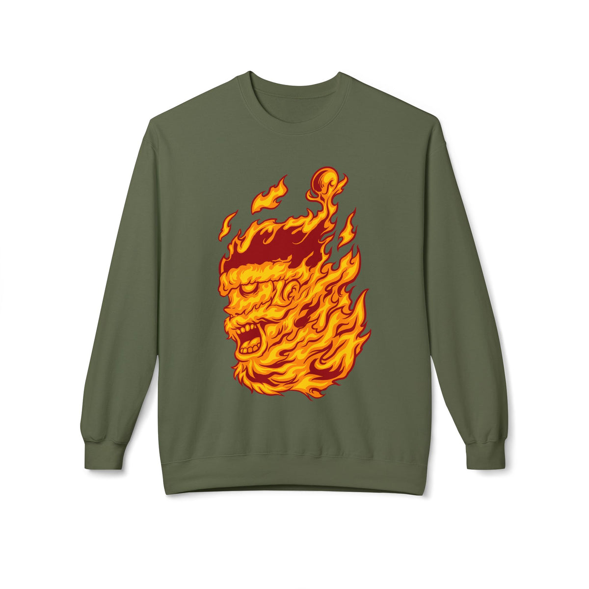 Flaming Santa Skull Redneck - I mean Crewneck Sweatshirt
