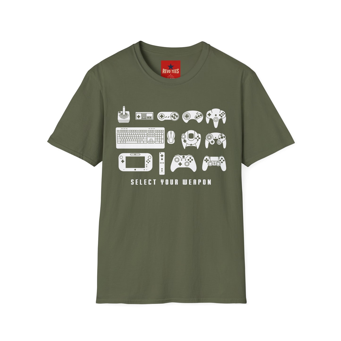 Gaming Controllers T-Shirt — "Select Your Weapon" Retro Console Gamer Tee