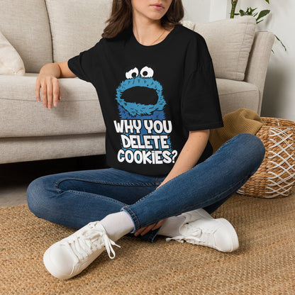 Cookie Monster "Why You Delete Cookies?" T-Shirt — Funny Retro Kids TV Graphic Tee
