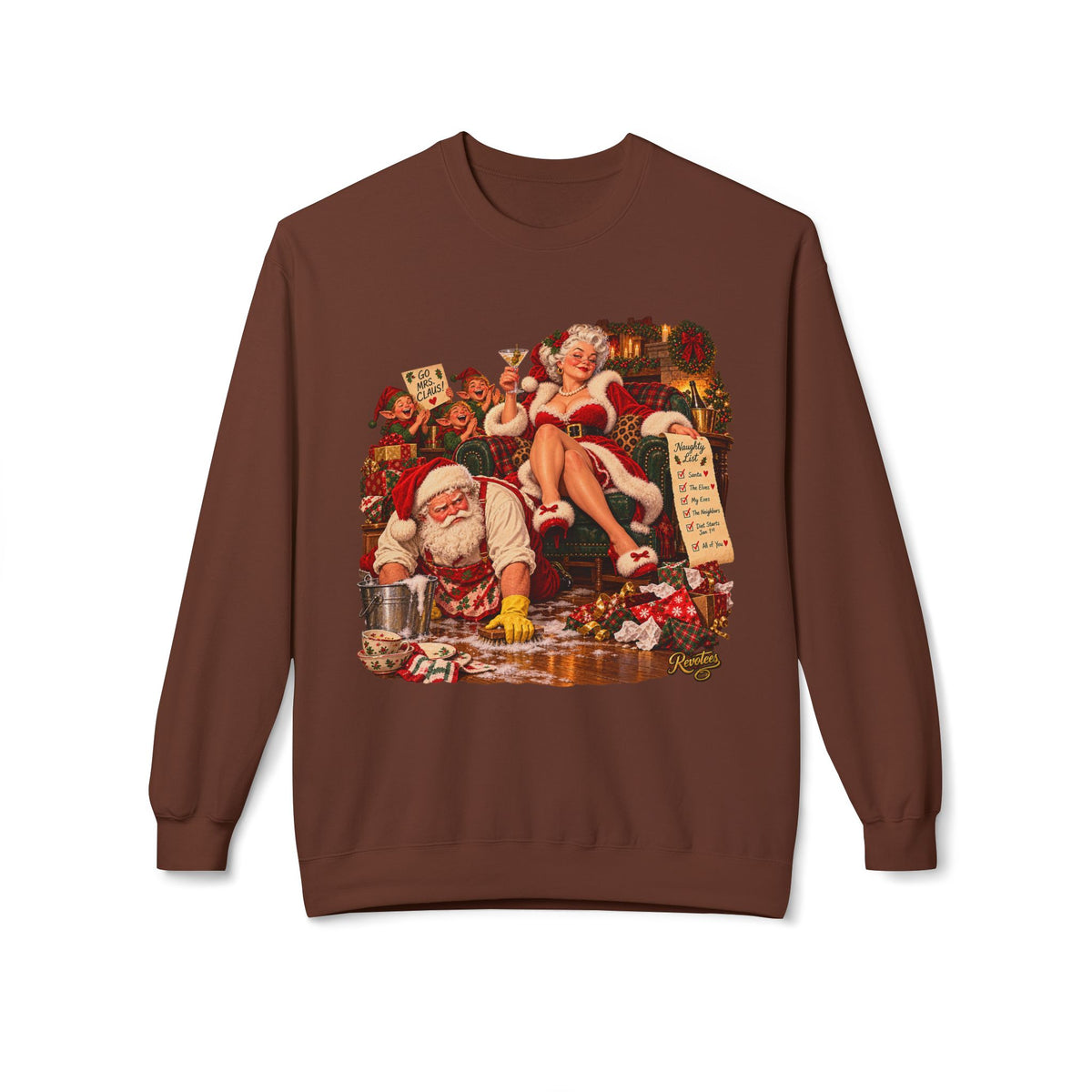 REVOTEES Vintage Santa Pin-Up Christmas Crewneck Sweatshirt