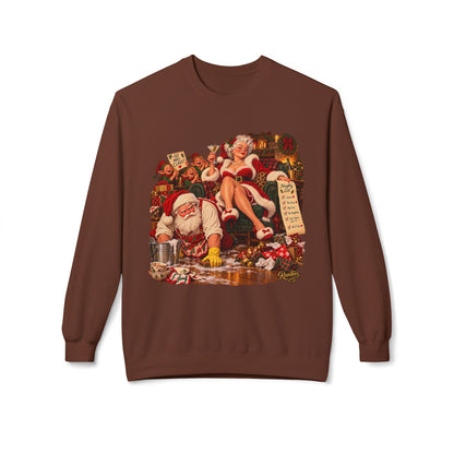 REVOTEES Vintage Santa Pin-Up Christmas Crewneck Sweatshirt