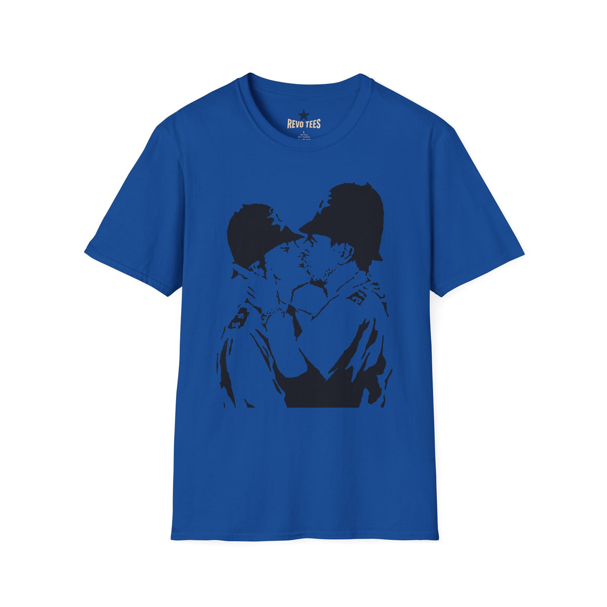 Revotees Banksy Kissing Soldiers Graphic Vintage Stencil Couple Print T-Shirt - alternate view 7
