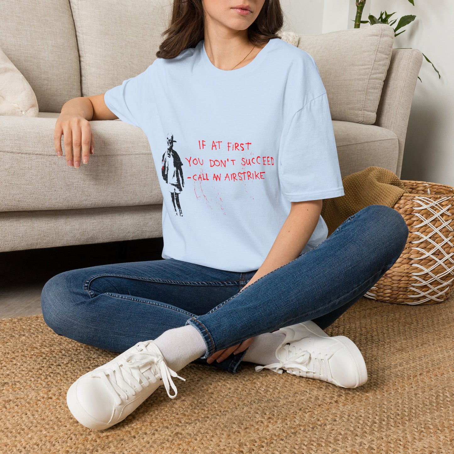 Banksy T-Shirt — “If at First You Don’t Succeed, Call an Airstrike” Graphic Tee