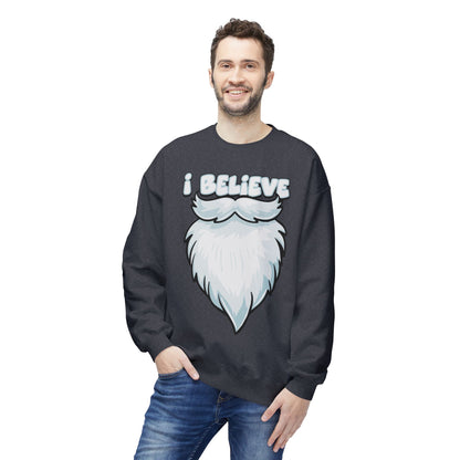 "I Believe" Santa Beard Holiday Crewneck Sweatshirt