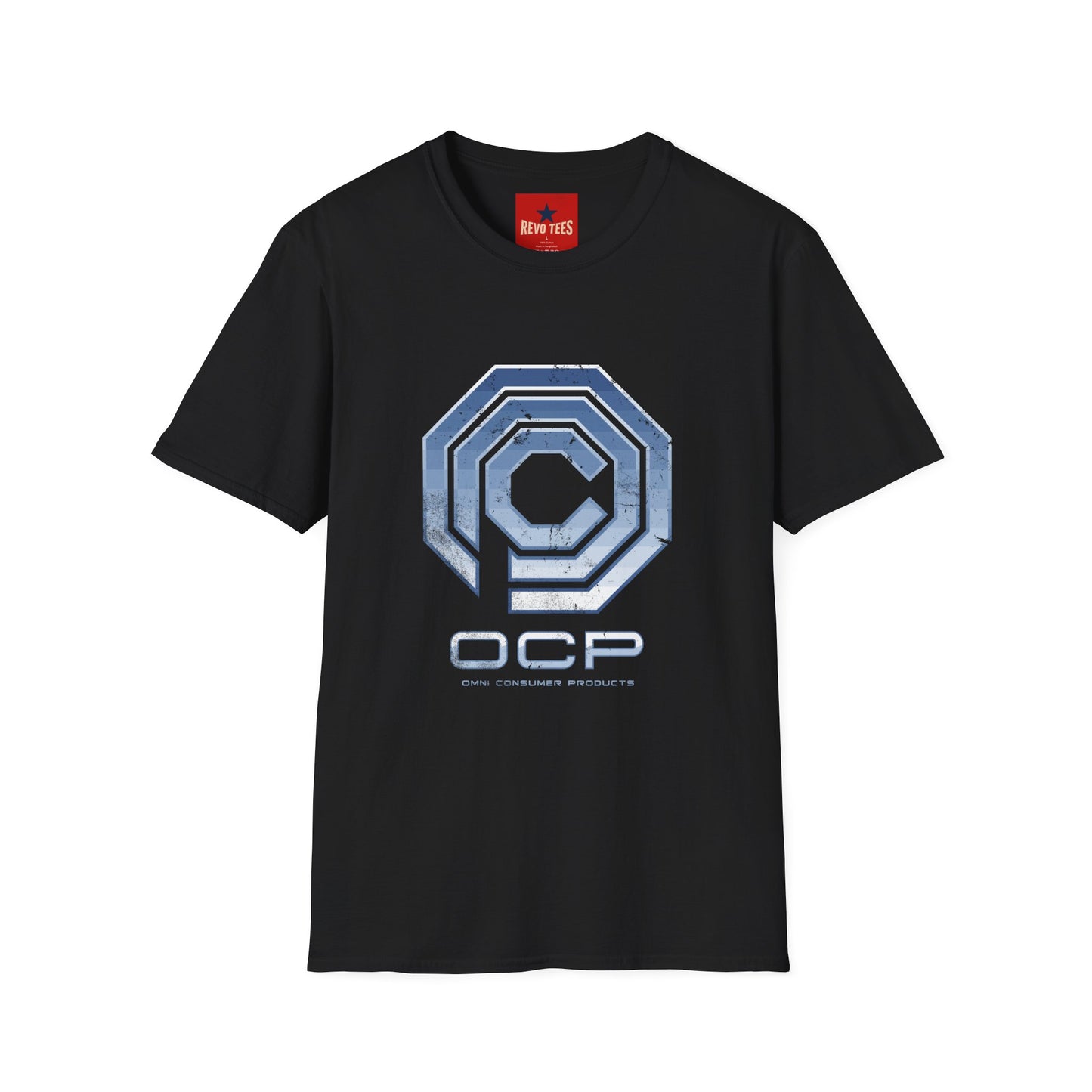 OCP Logo T‑Shirt — Retro Distressed Cyberpunk Company Tee