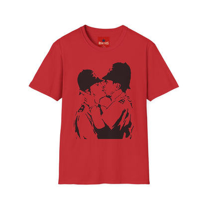 Banksy - Kissing Policemen Graphic T‑Shirt — Vintage Stencil Couple Print