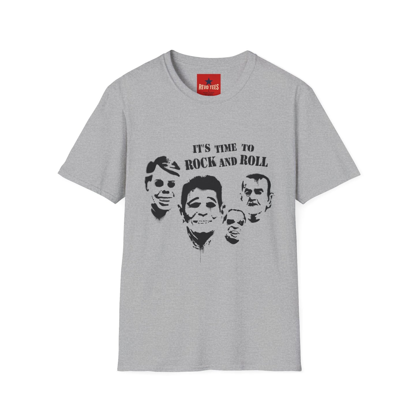 Rock and Roll Faces T-Shirt — "It's Time to Rock and Roll" Retro Band Tee