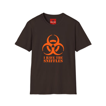 Graphic T-Shirt — Orange Biohazard Icon with “I HAVE THE SNIFFLES”