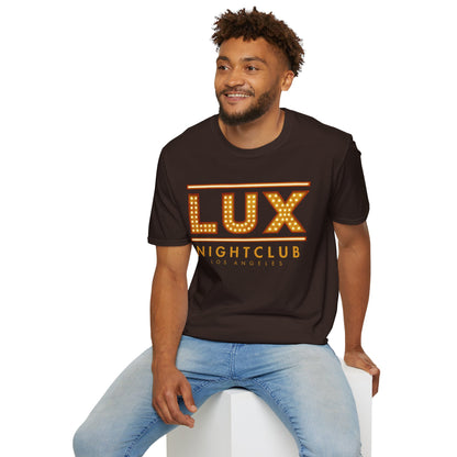 LUX Nightclub Graphic T-Shirt — Retro Marquee Sign Tee for Club Fans & Party Nights