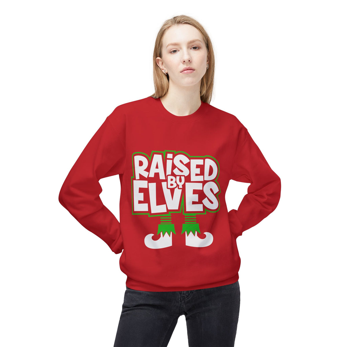 Raised by Elves Sweatshirt – Christmas Funny Holiday Crewneck
