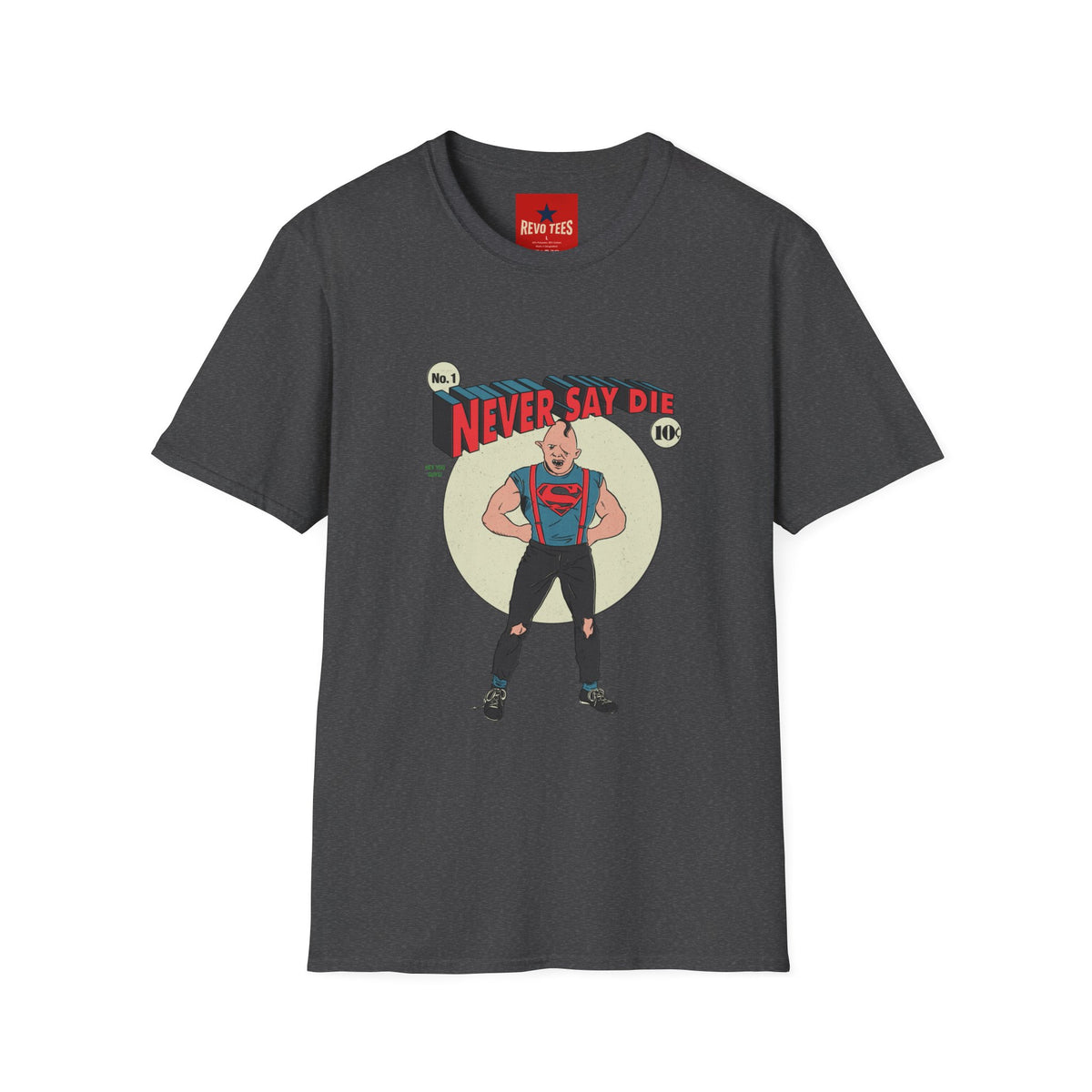Revotees Never Say Die Retro Strongman Graphic T-Shirt - alternate view 8