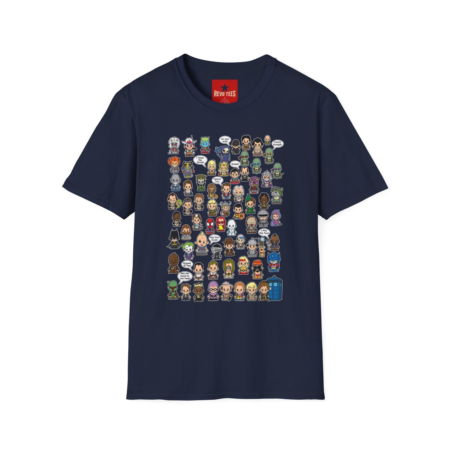 RPG Character Collage T-Shirt — Chibi Fantasy & Sci‑Fi Heroes Tee