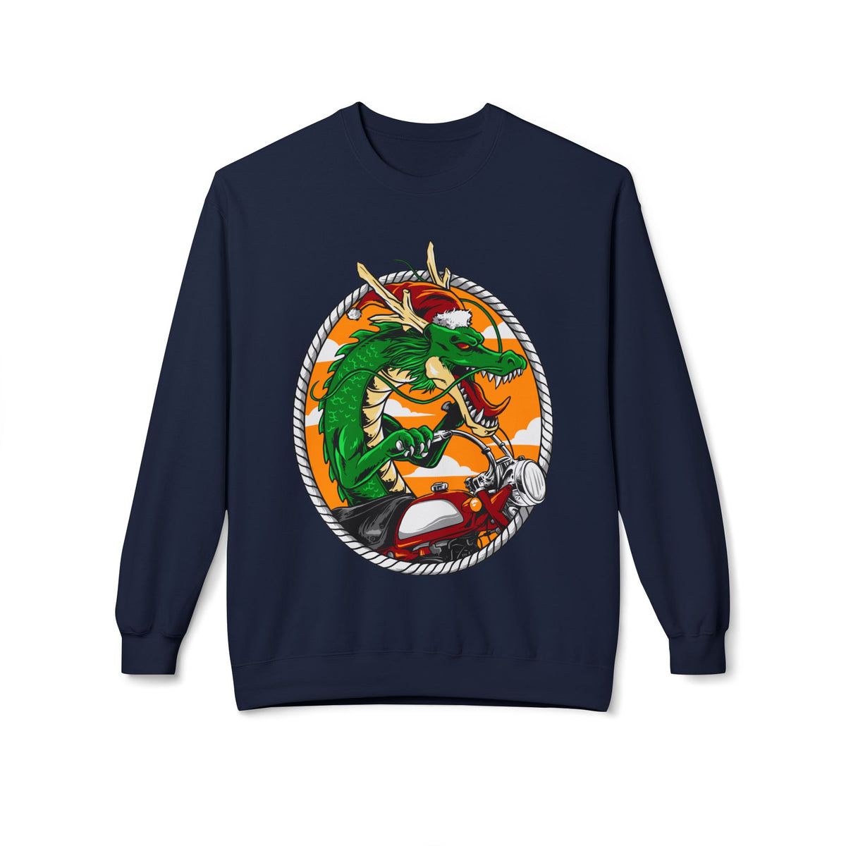 Dragon Santa Riding — Retro Green Dragon Surfing Crewneck Sweatshirt