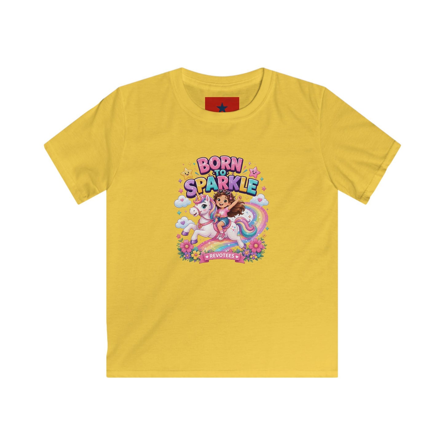 Kids Tee — "Born to Sparkle" Rainbow Unicorn Girl Shirt
