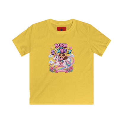Kids Tee — "Born to Sparkle" Rainbow Unicorn Girl Shirt
