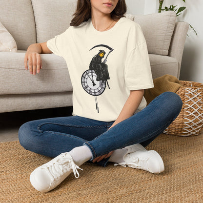 Banksy T‑Shirt — Grim Reaper Clock Graphic Tee (Smiley Mask)