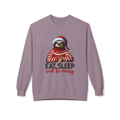 Christmas Sloth Sweatshirt – "Eat Sleep and Be Merry" Cozy Holiday Crewneck
