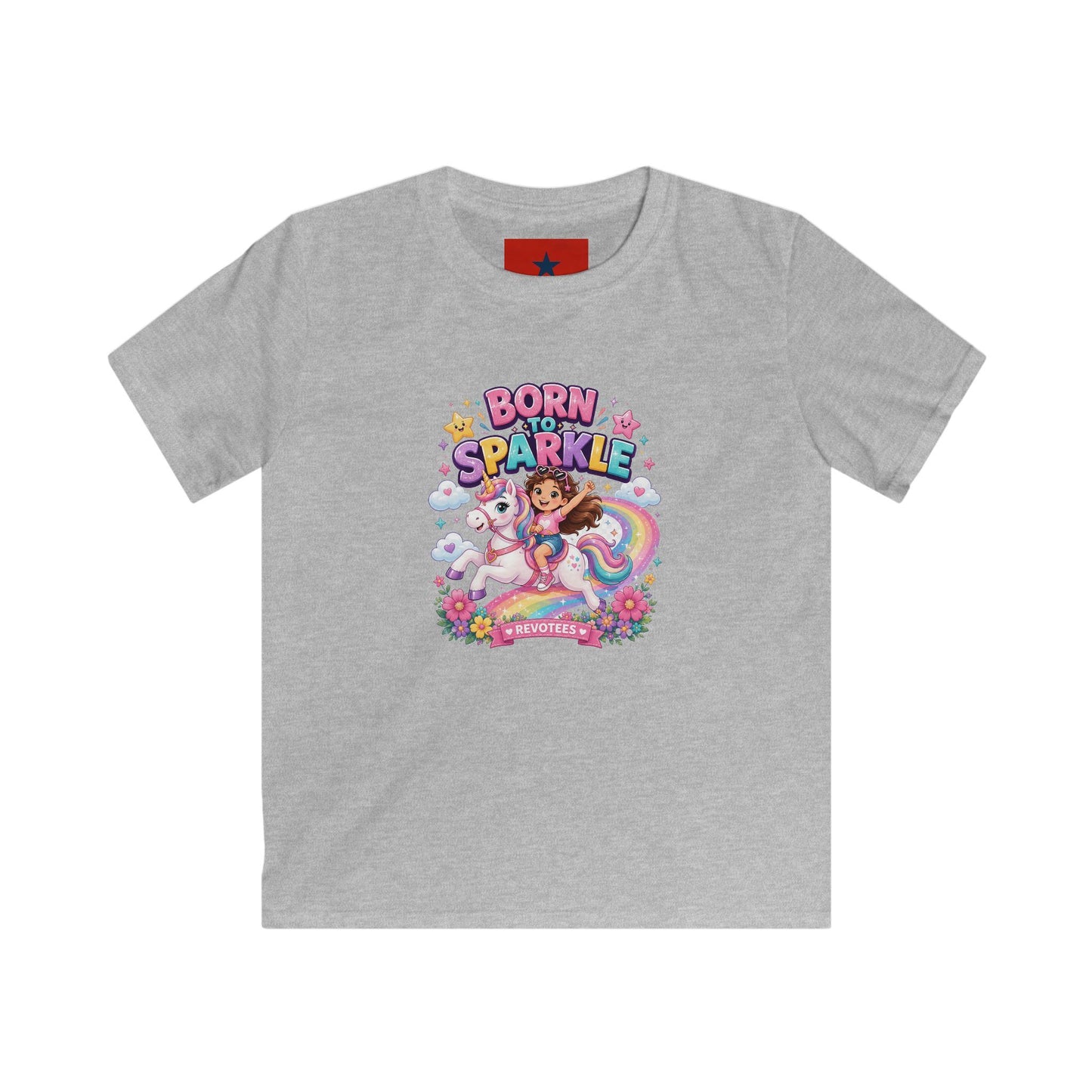 Kids Tee — "Born to Sparkle" Rainbow Unicorn Girl Shirt