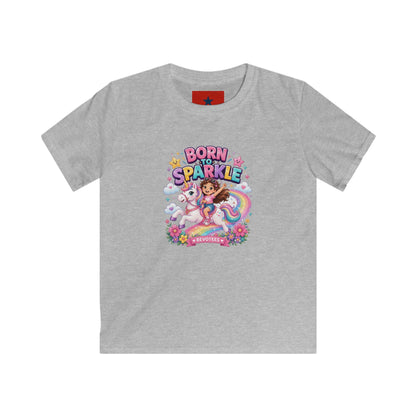 Kids Tee — "Born to Sparkle" Rainbow Unicorn Girl Shirt